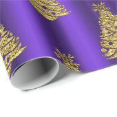 Metallic Gold Christmas Trees on Purple Christmas Cadeaupapier (Rol Hoek)