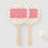 Metallic Gold Confetti met roze verjaardag party Handwaaier (Voorkant en achterkant)