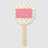Metallic Gold Confetti met roze verjaardag party Handwaaier (Voorkant)