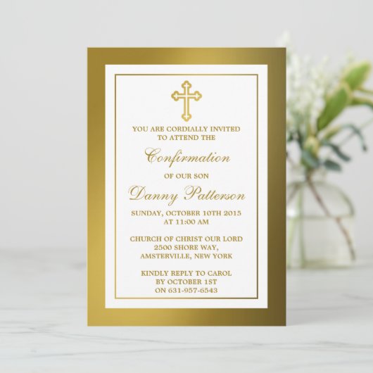 Metallic Gold Cross Heilige Communie of Bevestigin Kaart (Staand voorkant)