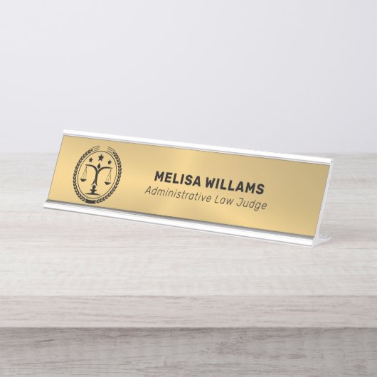 Metallic Gold Custom Logo Bureau Naambordje (Voorkant)