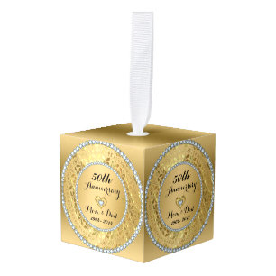 Metallic Gold Damask & Diamonds - 50e Jubileum Kubus Ornament