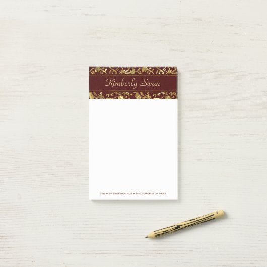 Metallic Gold Damask Post-it® Notes (Op bureau)