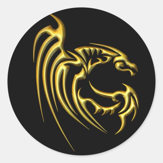 Metallic Gold Dragon Ronde Sticker (Voorkant)