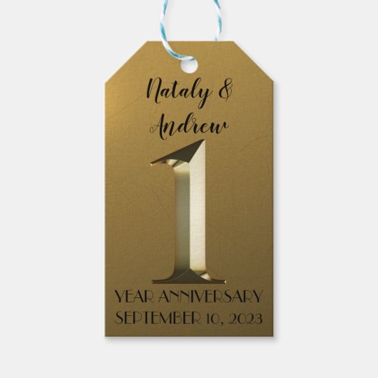 Metallic gold eerste trouwdag cadeaulabel (Voorkant)