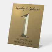 Metallic gold eerste trouwdag reclamebord met voetstuk (Voorkant)