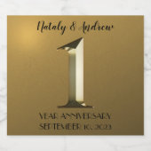 Metallic gold eerste trouwdag sparkling wijnetiket (Enkel label)