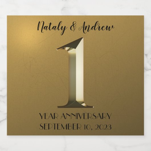 Metallic gold eerste trouwdag sparkling wijnetiket (Enkel label)