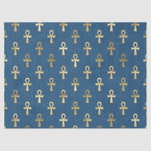 Metallic Gold Egyptian Ankh over de blauwe ontkopp Tissuepapier (Voorkant)