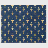 Metallic Gold Egyptian Ankh over Navy Blue Cadeaupapier (Vlak)