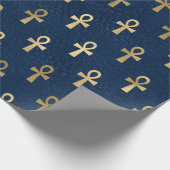 Metallic Gold Egyptian Ankh over Navy Blue Cadeaupapier (Hoek)