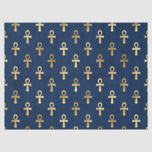 Metallic Gold Egyptian Ankh over Navy Blue-ontkopp Tissuepapier