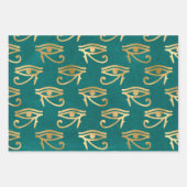 Metallic Gold Egyptian Eye over Groen Inpakpapier Vel (Voorkant 2)