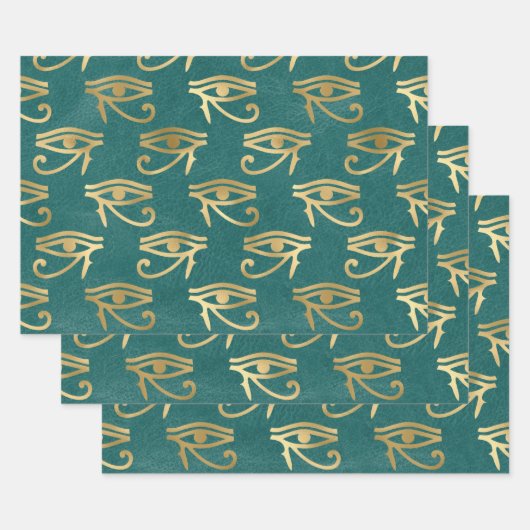 Metallic Gold Egyptian Eye over Groen Inpakpapier Vel (Set)