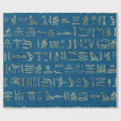 Metallic Gold Egyptian Hieroglyphs op Blue Cadeaupapier (Vlak)