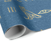 Metallic Gold Egyptian Hieroglyphs op Blue Cadeaupapier (Rol Hoek)