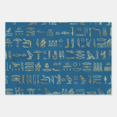 Metallic Gold Egyptian Hieroglyphs op Blue Inpakpapier Vel (Voorkant 2)