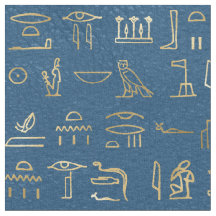 Metallic Gold Egyptian Hieroglyphs op Blue