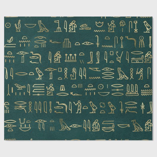 Metallic Gold Egyptian Hieroglyphs op Forest Green Cadeaupapier (Vlak)