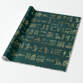 Metallic Gold Egyptian Hieroglyphs op Forest Green Cadeaupapier (Uitgerold)