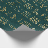 Metallic Gold Egyptian Hieroglyphs op Forest Green Cadeaupapier (Hoek)