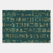 Metallic Gold Egyptian Hieroglyphs op Forest Green Inpakpapier Vel (Voorkant 2)