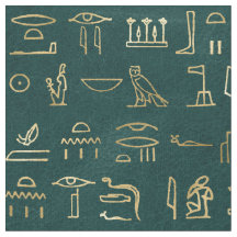 Metallic Gold Egyptian Hieroglyphs op Forest Green