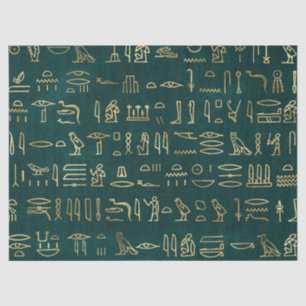 Metallic Gold Egyptian Hieroglyphs op Forest Green Tissuepapier
