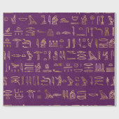 Metallic Gold Egyptian Hieroglyphs op Paars Cadeaupapier (Vlak)