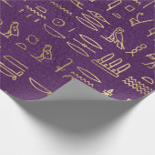 Metallic Gold Egyptian Hieroglyphs op Paars Cadeaupapier (Hoek)