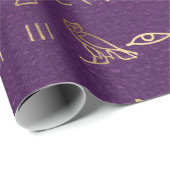 Metallic Gold Egyptian Hieroglyphs op Paars Cadeaupapier (Rol Hoek)