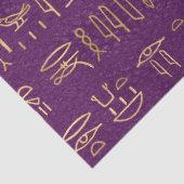 Metallic Gold Egyptian Hieroglyphs op Paars Tissuepapier (Detail)