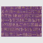 Metallic Gold Egyptian Hieroglyphs op Paars Tissuepapier (Voorkant)