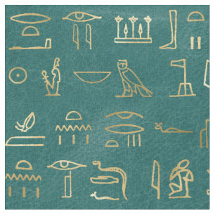 Metallic Gold Egyptian Hieroglyphs over Groen Stof