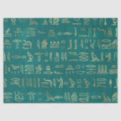 Metallic Gold Egyptian Hieroglyphs over Groen Tissuepapier (Voorkant)
