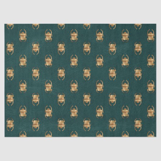 Metallic Gold Egyptian Scarab Beetles over Groen Tissuepapier (Voorkant)