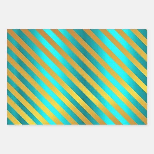 Metallic Gold en Aqua Kerstmis Inpakpapier Vel (Voorkant 3)