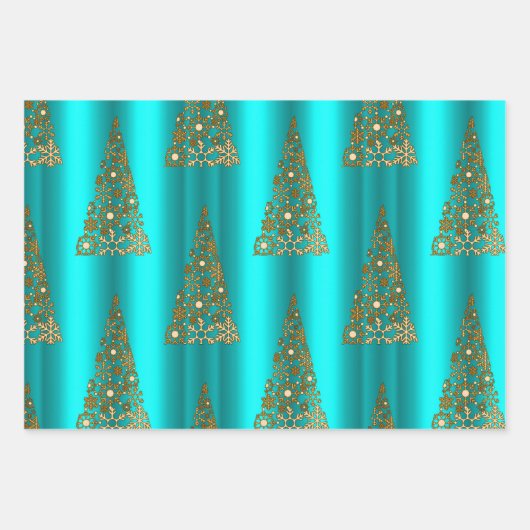 Metallic Gold en Aqua Kerstmis Inpakpapier Vel (Voorkant)