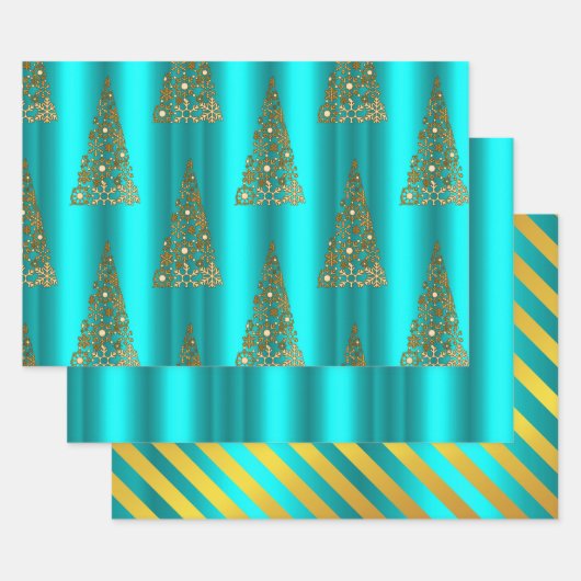 Metallic Gold en Aqua Kerstmis Inpakpapier Vel (Set)