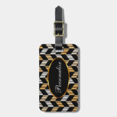 Metallic Gold en Black Herringbone | Personalisere Bagagelabel (Voorkant verticaal)