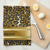 Metallic Gold en Black Leopard Animal Pattern Theedoek (Quarter Fold)