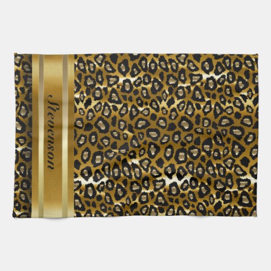 Metallic Gold en Black Leopard Animal Pattern Theedoek (Horizontaal)