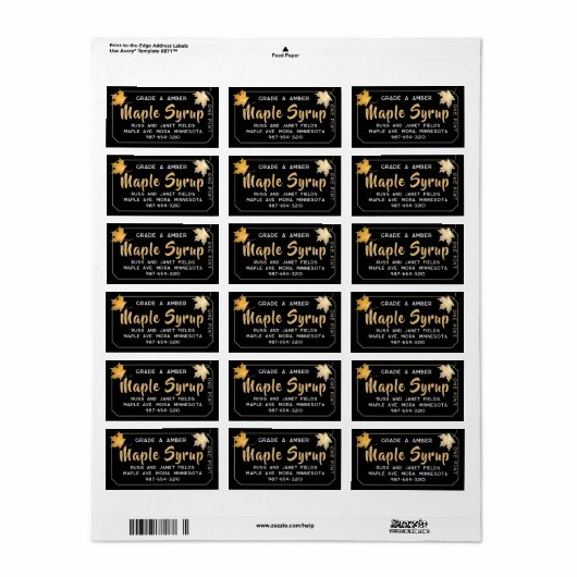 Metallic Gold en Black Maple Address Label (Full Sheet)
