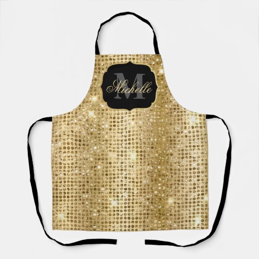 Metallic Gold en Glitter Glam Stippen Monogram Schort (Voorkant)