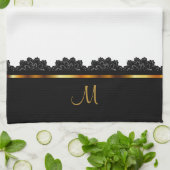 Metallic Gold en  zwarte kant Theedoek (Gevouwen)