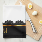 Metallic Gold en  zwarte kant Theedoek (Quarter Fold)