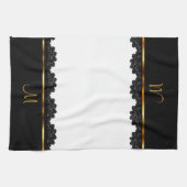 Metallic Gold en  zwarte kant Theedoek (Horizontaal)