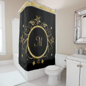 Metallic Gold Facets Floral Circle ELE KLEUR TERUG Douchegordijn (In situ)