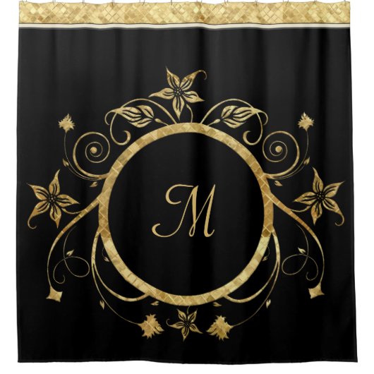 Metallic Gold Facets Floral Circle ELE KLEUR TERUG Douchegordijn (Voorkant)