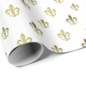 Metallic Gold Fleur de Lis French Wrapping Paper Cadeaupapier (Rol Hoek)